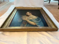 Jeune femme à la colombe . Portrait du 19e imitant une peinture classique