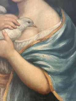 Jeune femme à la colombe . Portrait du 19e imitant une peinture classique