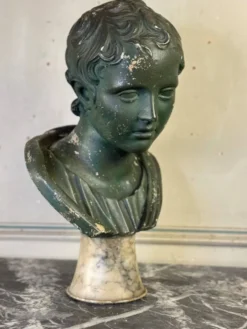 Jeune garçon, Buste En Plâtre Patine Verte, Vers 1900