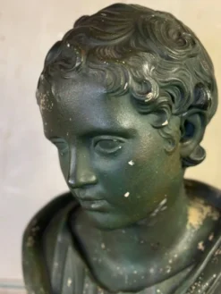 Jeune garçon, Buste En Plâtre Patine Verte, Vers 1900