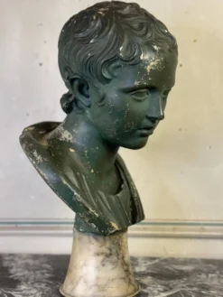 Jeune garçon, Buste En Plâtre Patine Verte, Vers 1900