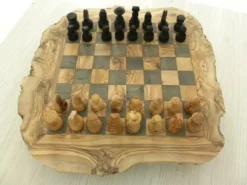 Jeux d'échec en bois d'olivier massif rustique échiquier artisanale