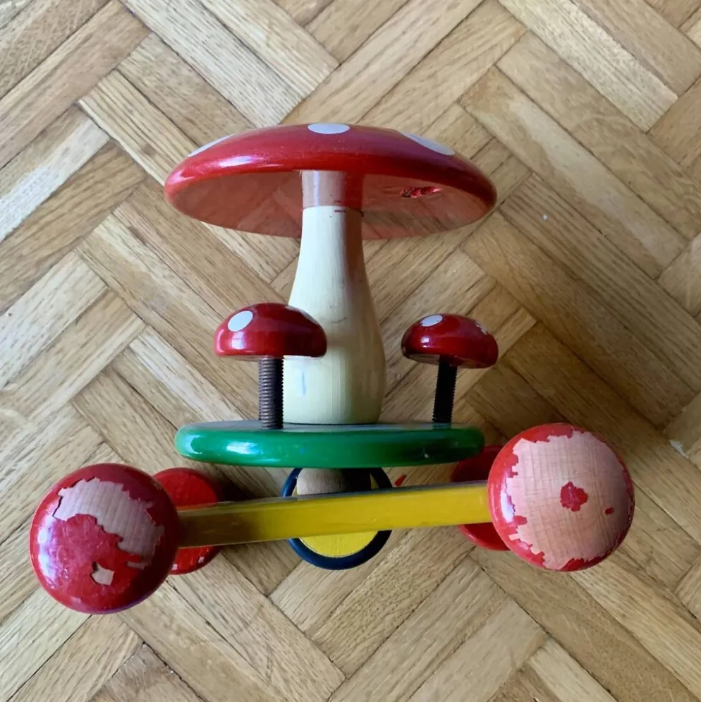 Jouet à tirer en bois vintage - Champignon - 1960