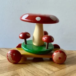 Jouet à tirer en bois vintage - Champignon - 1960
