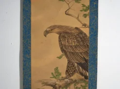 Kakejiku ancien japonais de rapace en couleur sur papier – Japon, vers 1900
