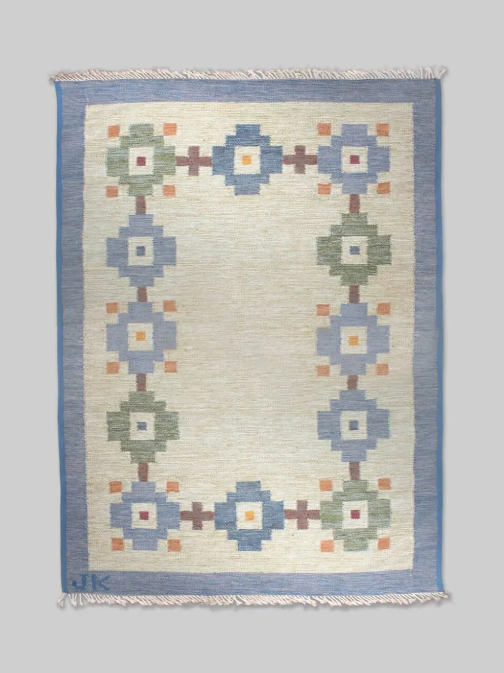 Karin Jönsson Tapis kilim géométrique en laine suédois du milieu du siècle 171x252cm
