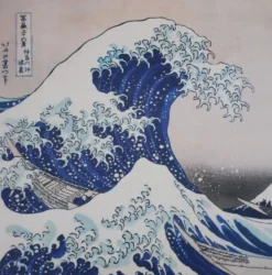 Katsuhika Hokusai : La grande vague de Kanagawa, lithographie signée