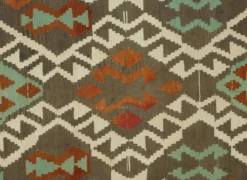 Kilim Turc Vintage Geometrique Vert et Terracotta 232 x 155 cm