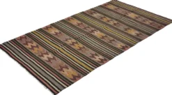 Kilim turc vintage graphique à frises géométriques 264 x 137 cm