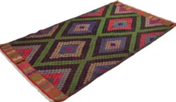 Kilim turc vintage Oushak géométrique multicolore 265 x 141 cm