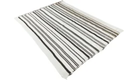 Kilim Turc Vintage Rayé Blanc et Brun, Tapis Bohème Tissé Main, 175x220Cm
