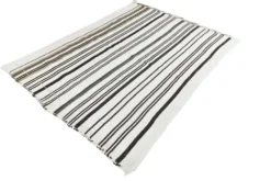 Kilim Turc Vintage Rayé Blanc et Brun, Tapis Bohème Tissé Main, 175x220Cm