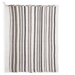 Kilim Turc Vintage Rayé Blanc et Brun, Tapis Bohème Tissé Main, 175x220Cm