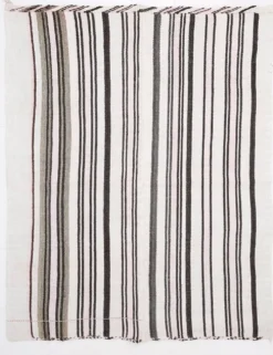 Kilim Turc Vintage Rayé Blanc et Brun, Tapis Bohème Tissé Main, 175x220Cm