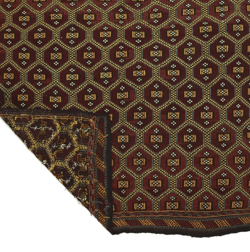 Kilim Turc Yoruk Vintage 177x294 cm Geometrique Marron et Jaune