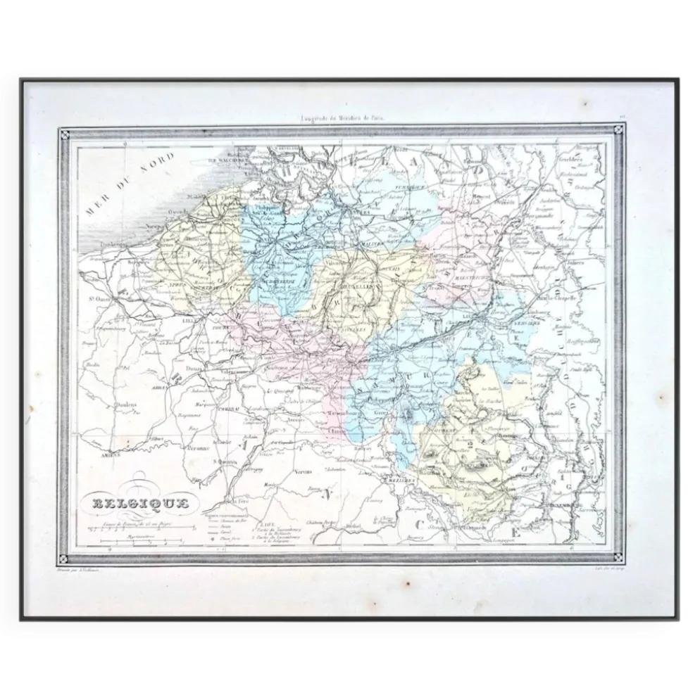 La Belgique, carte ancienne, imprimée en 1852.