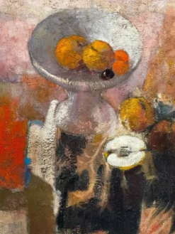 La coupe de fruits. Grande huile sur panneau 130 x 90cm .Ange Tomaselli