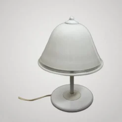 Lampe de table champignon en verre Murano et métal blanc, 1970