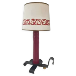 Lampe de table vintage 1950 en cuir noir & bordeaux 50s dlg jacques adnet r