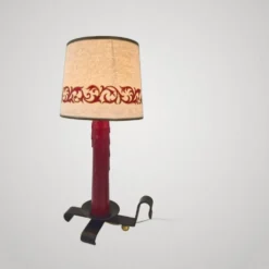 Lampe de table vintage 1950 en cuir noir & bordeaux 50s dlg jacques adnet r