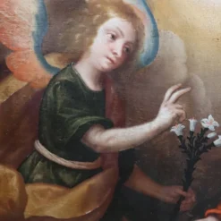 L'Annonciation, Italie, 17ème siècle, peinture à l'huile antique sur toile