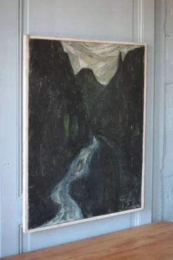 La Vallée - Huile expressionniste japonaise, Fukuoka, années 1950