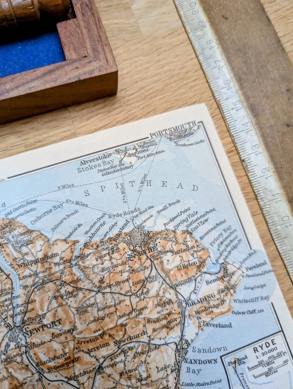 Île de Wight, Angleterre, plan original imprimé en 1913.