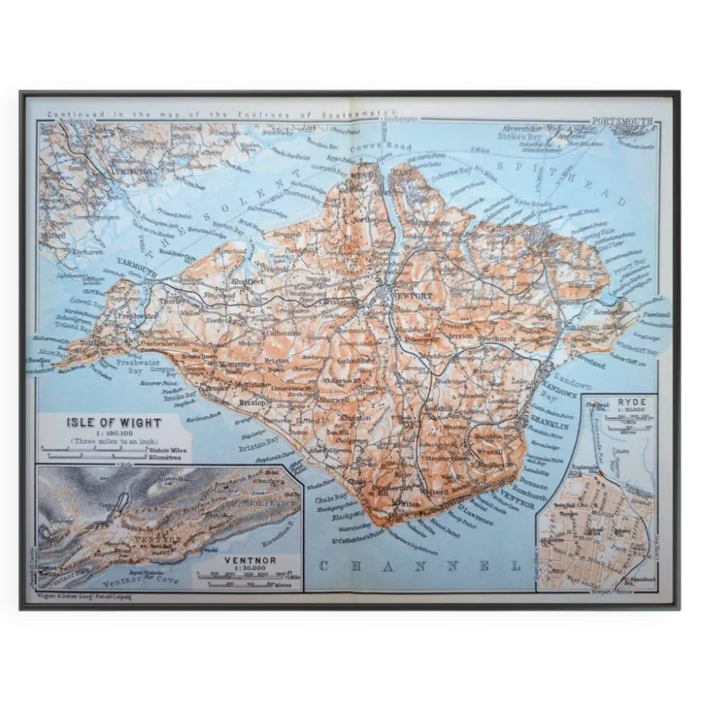 Île de Wight, Angleterre, plan original imprimé en 1913.