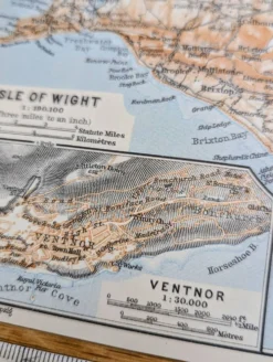 Île de Wight, Angleterre, plan original imprimé en 1913.