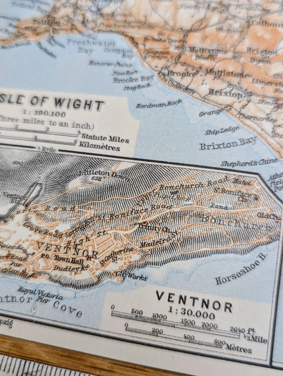 Île de Wight, Angleterre, plan original imprimé en 1913.