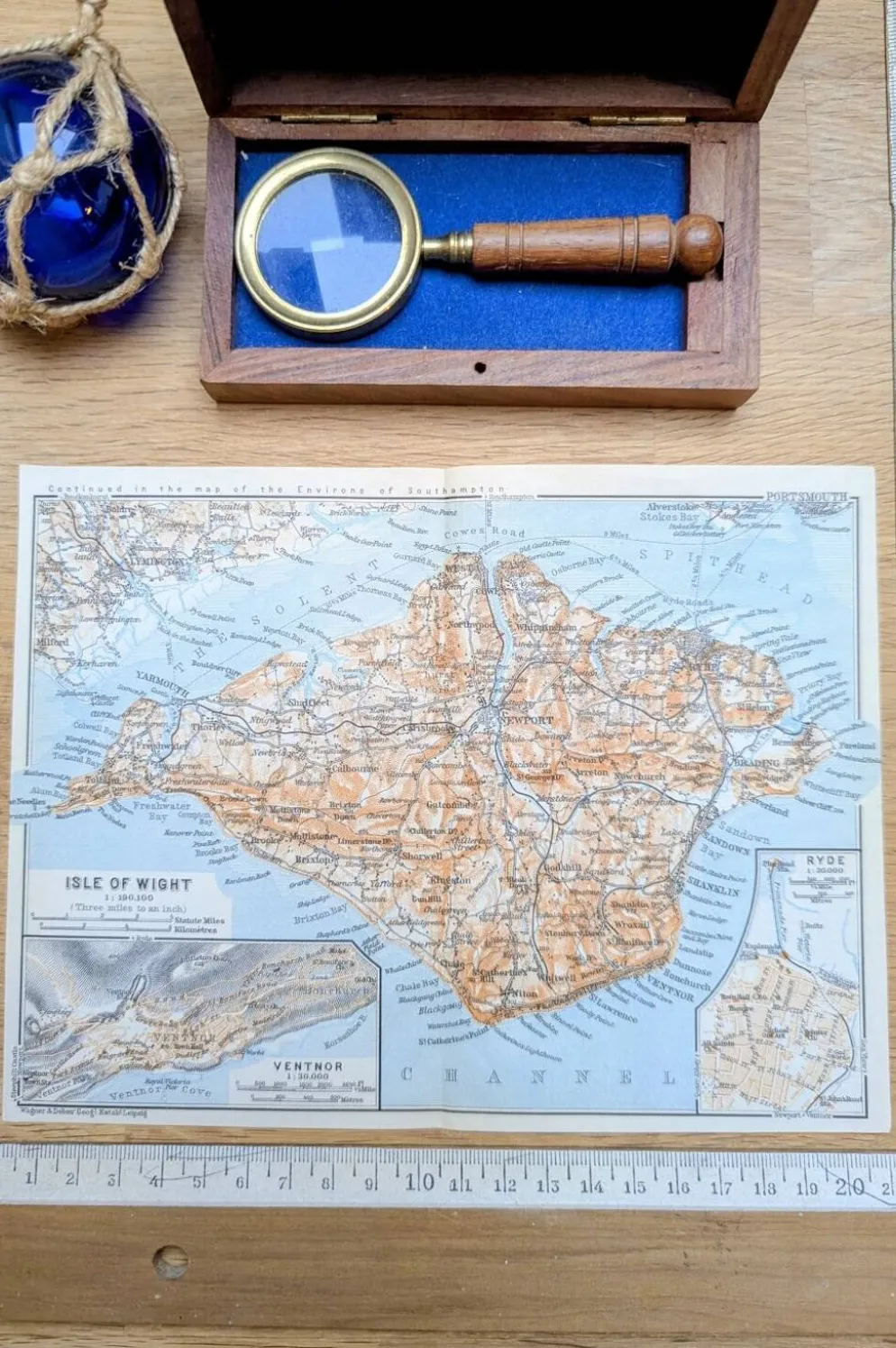Île de Wight, Angleterre, plan original imprimé en 1913.