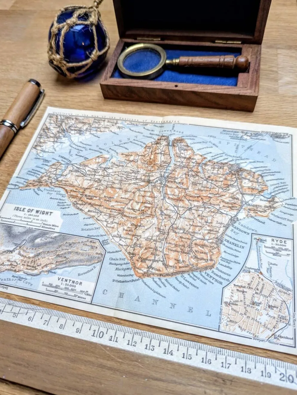 Île de Wight, Angleterre, plan original imprimé en 1913.
