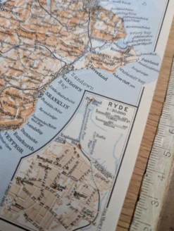 Île de Wight, Angleterre, plan original imprimé en 1913.