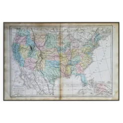 Les États-Unis, carte imprimée en 1879. Vintage Authentique.