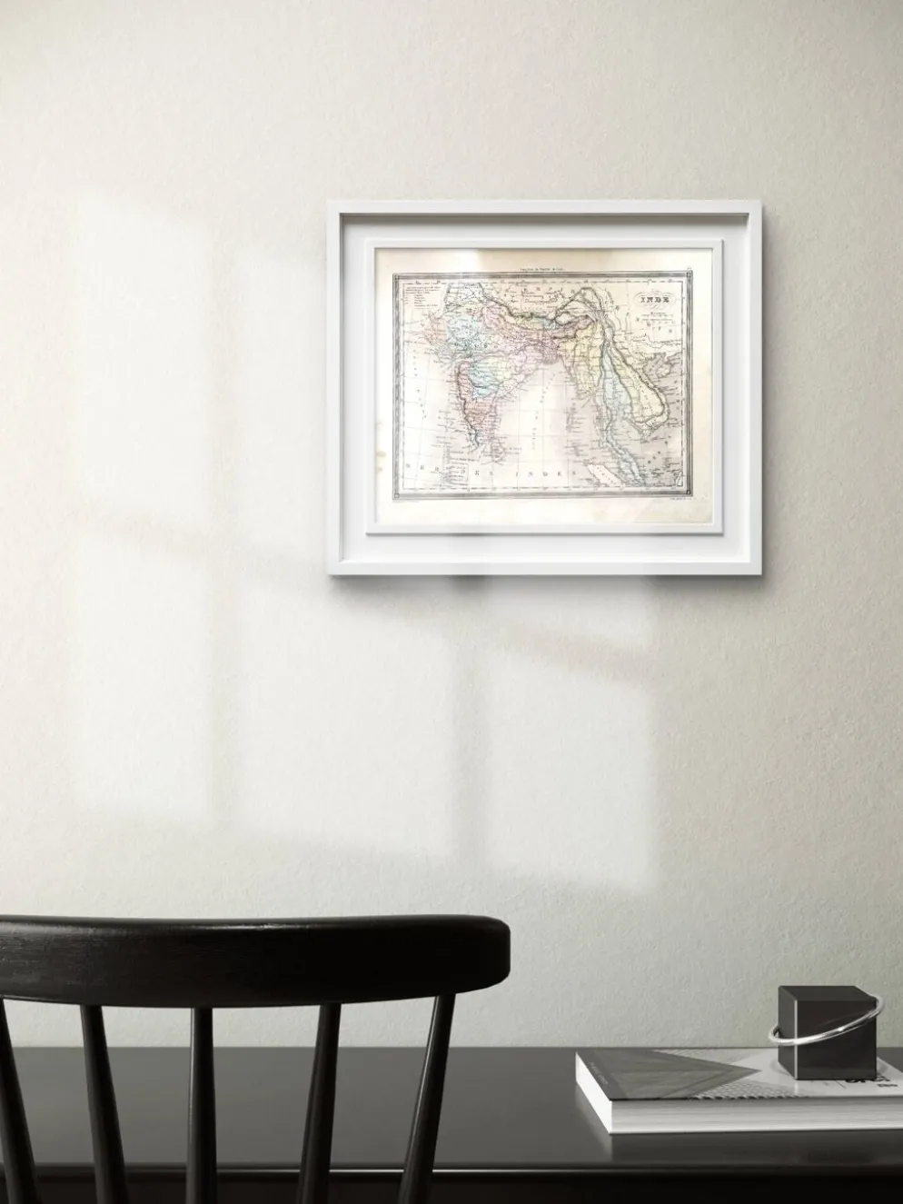 L'Inde, carte imprimée en 1852. Vintage Authentique. 29.5x24cm