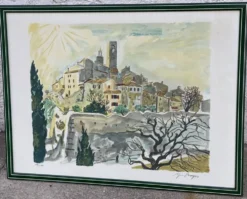 Lithographie de Yves Brayer village du Lubéron