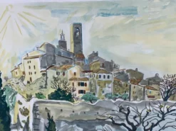 Lithographie de Yves Brayer village du Lubéron