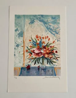 Lithographie (EA) signée Michel Henry - Bouquet à la fenêtre
