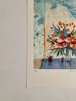 Lithographie (EA) signée Michel Henry - Bouquet à la fenêtre