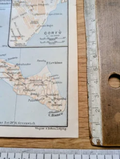 L'île de Corfou, plan original imprimé en 1910.