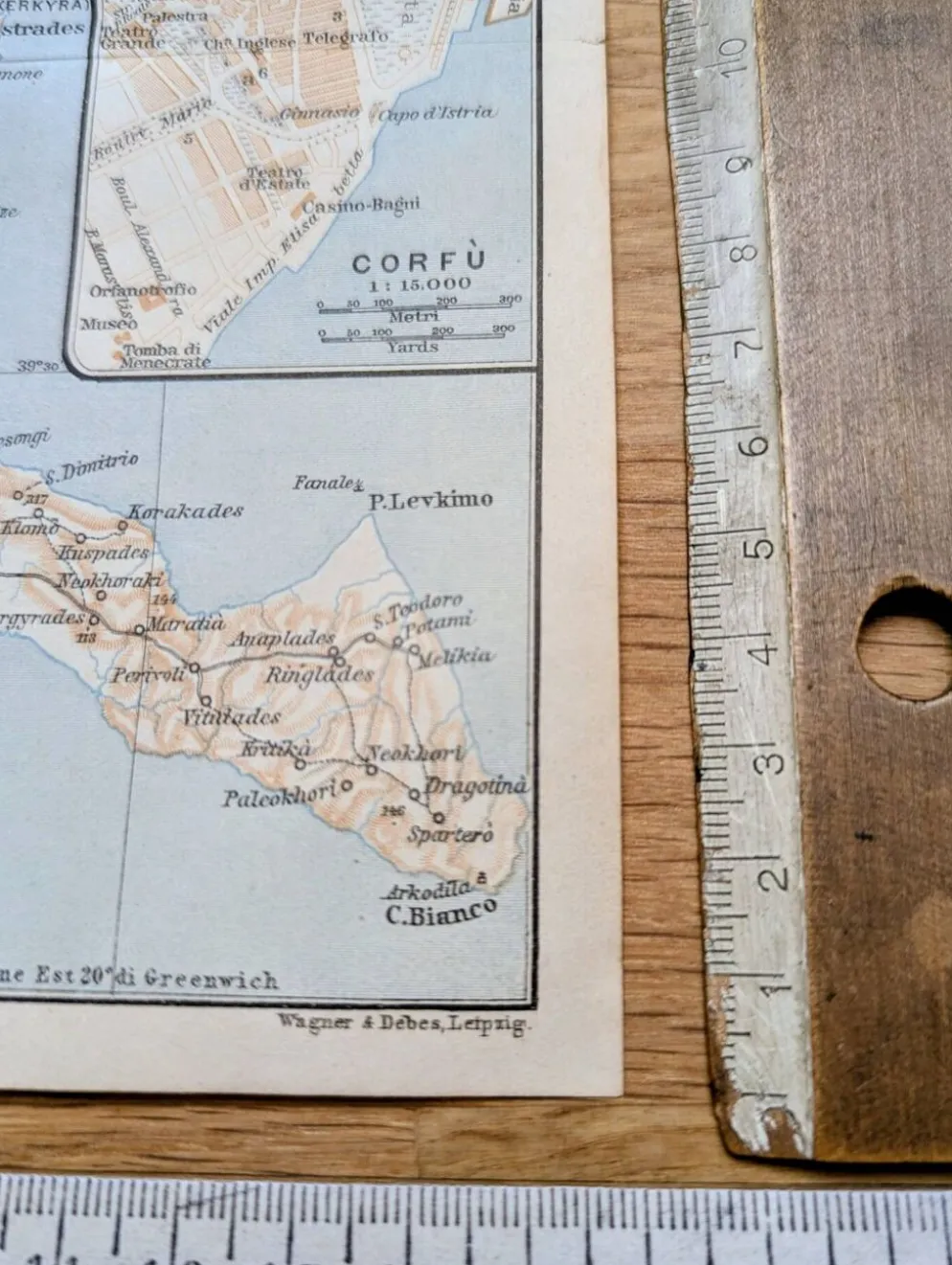 L'île de Corfou, plan original imprimé en 1910.