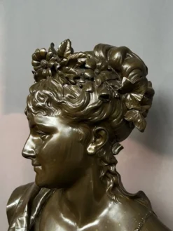 Léopold Harzé (1831–1893). Buste en bronze d'une jeune femme sur base en marbre. Belgique. Daté 1878.