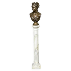 Léopold Harzé (1831–1893). Buste en bronze d'une jeune femme sur base en marbre. Belgique. Daté 1878.