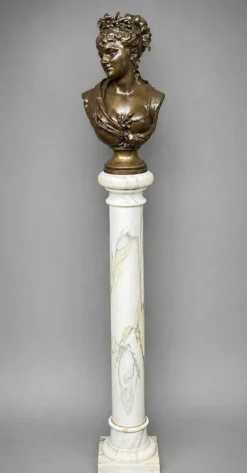 Léopold Harzé (1831–1893). Buste en bronze d'une jeune femme sur base en marbre. Belgique. Daté 1878.