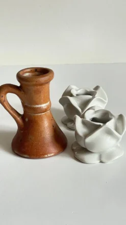 Lot bougeoirs porcelaine et grès vintage