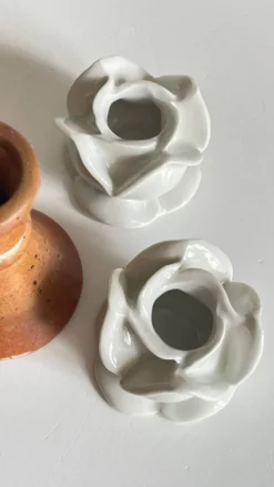 Lot bougeoirs porcelaine et grès vintage