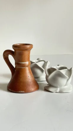 Lot bougeoirs porcelaine et grès vintage