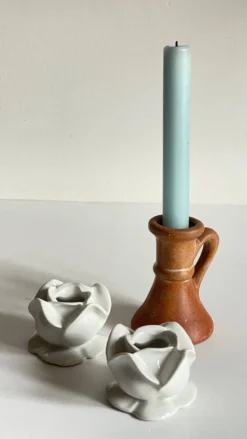 Lot bougeoirs porcelaine et grès vintage
