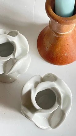 Lot bougeoirs porcelaine et grès vintage