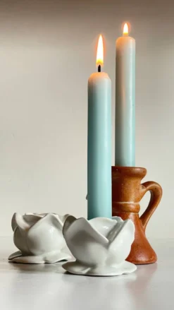 Lot bougeoirs porcelaine et grès vintage